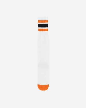 144 Yarns Happy Heel Embroidered Skaters Knee-High Socks White / Orange