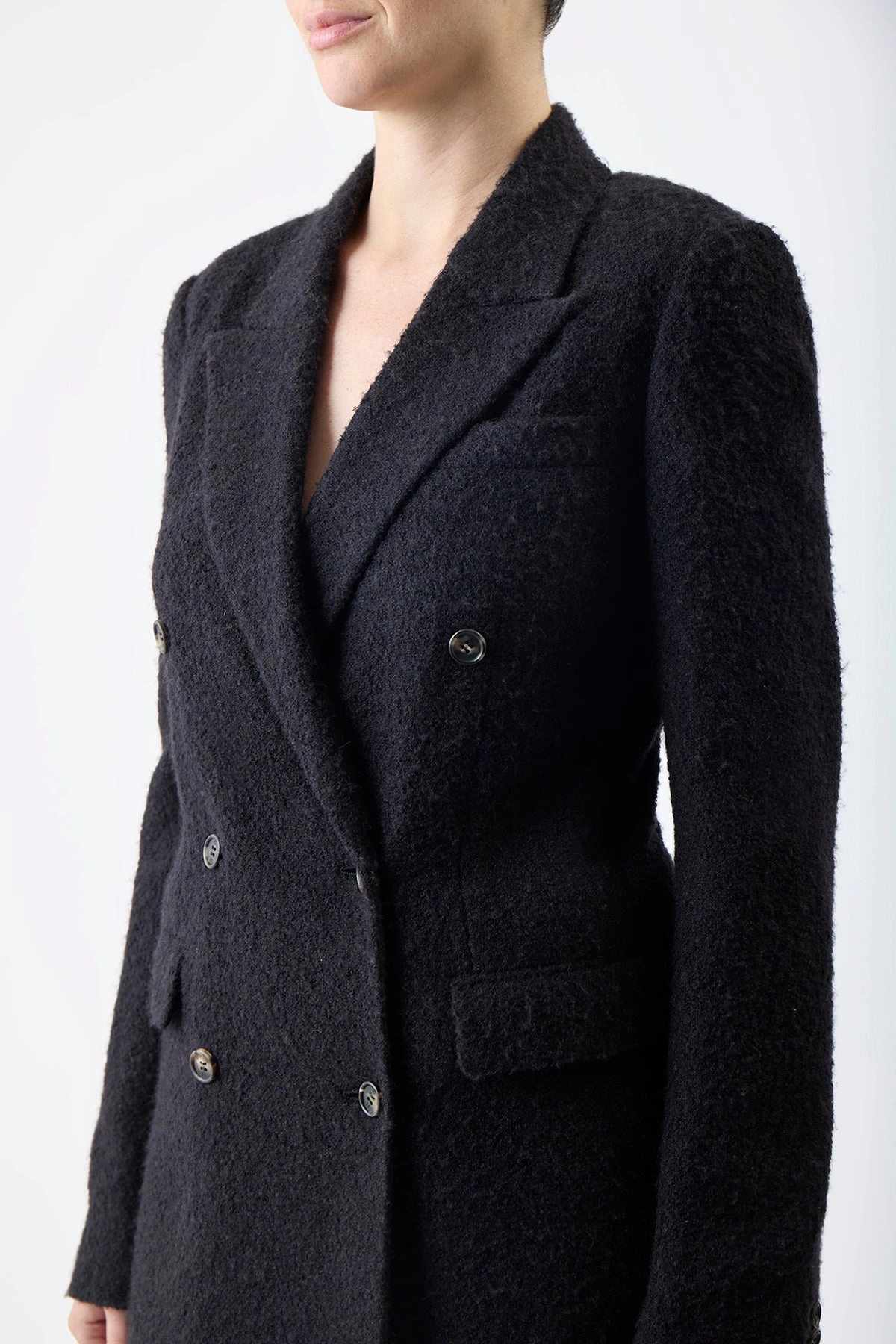 Amergin Jacket in Black Silk Cashgora Boucle Gauze