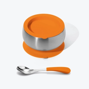 Avanchy Stainless Steel Baby Bowl With Spoon Combo   Air Tight Lid - Orange
