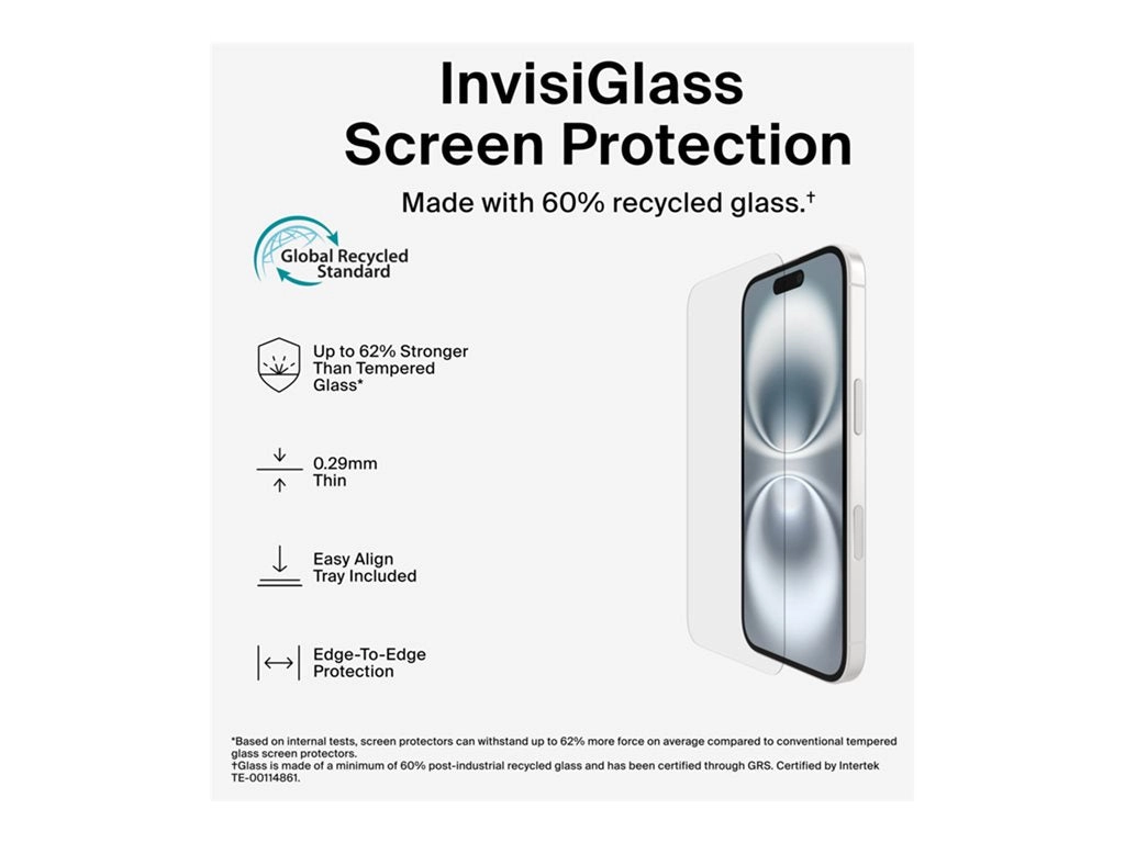 Belkin ScreenForce InvisiGlass - Screen protector for cellular phone - glass - for Apple iPhone 14 Pro, 15, 16 OVA171FQ