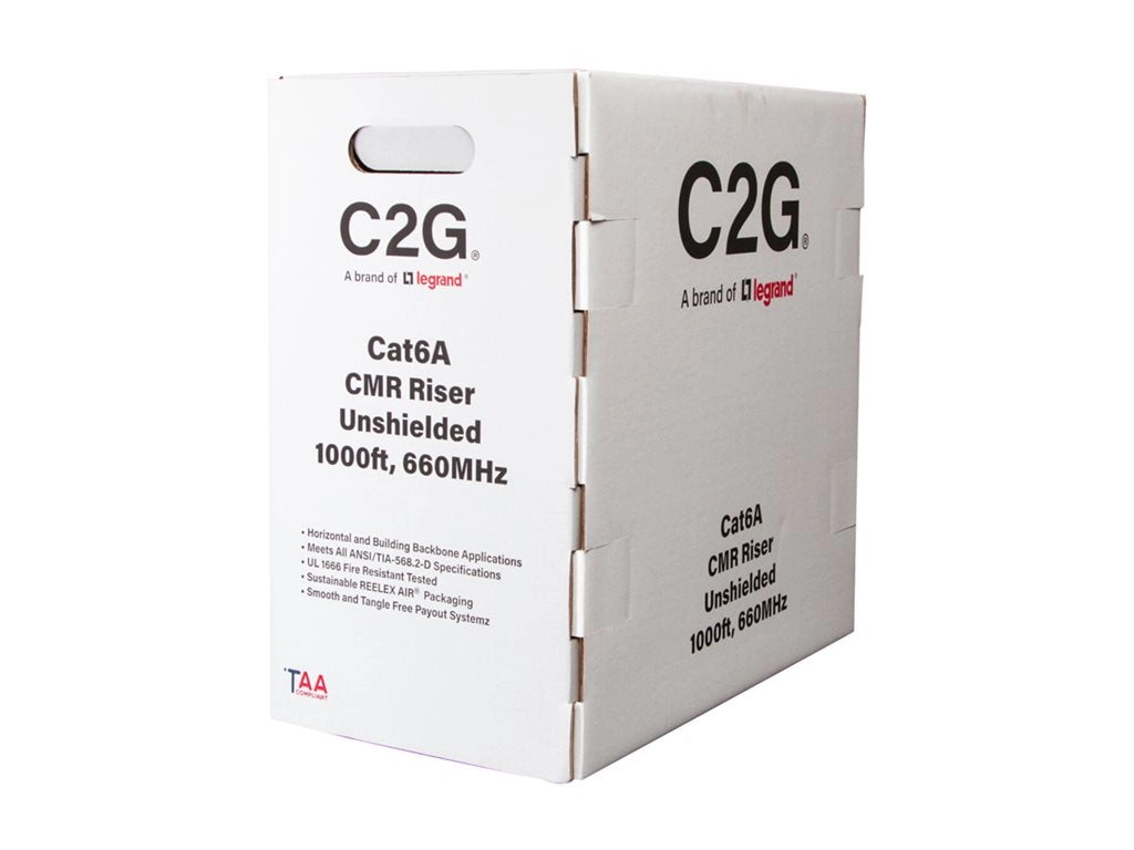 C2G 1000ft (304.8m) TAA-Compliant Cat6a Bulk Unshielded (UTP) Ethernet Network Cable with Solid Conductors-Riser CMR-Rated - C2G56049