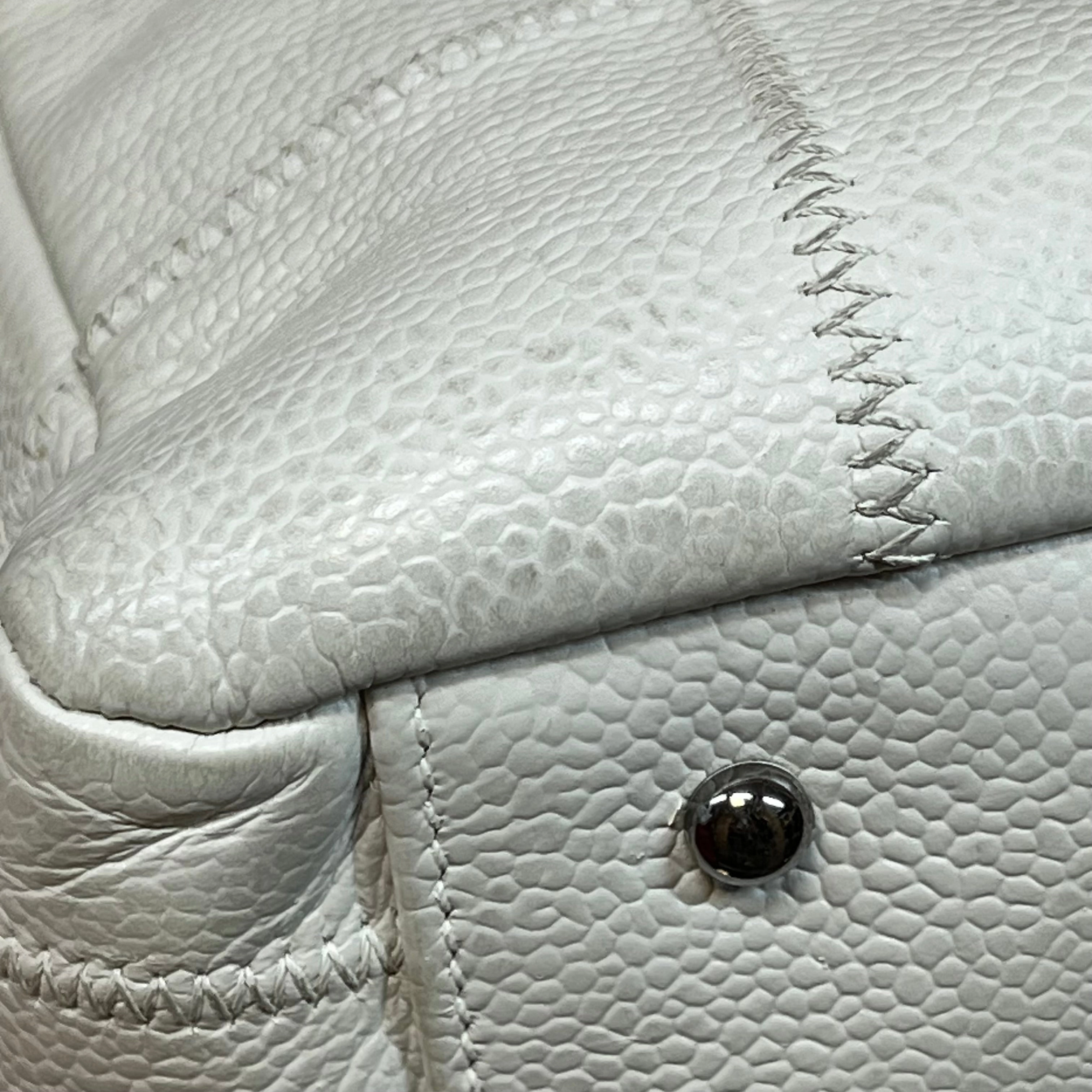CHANEL LAX Bowler White Caviar Square Stitched Satchel Bag