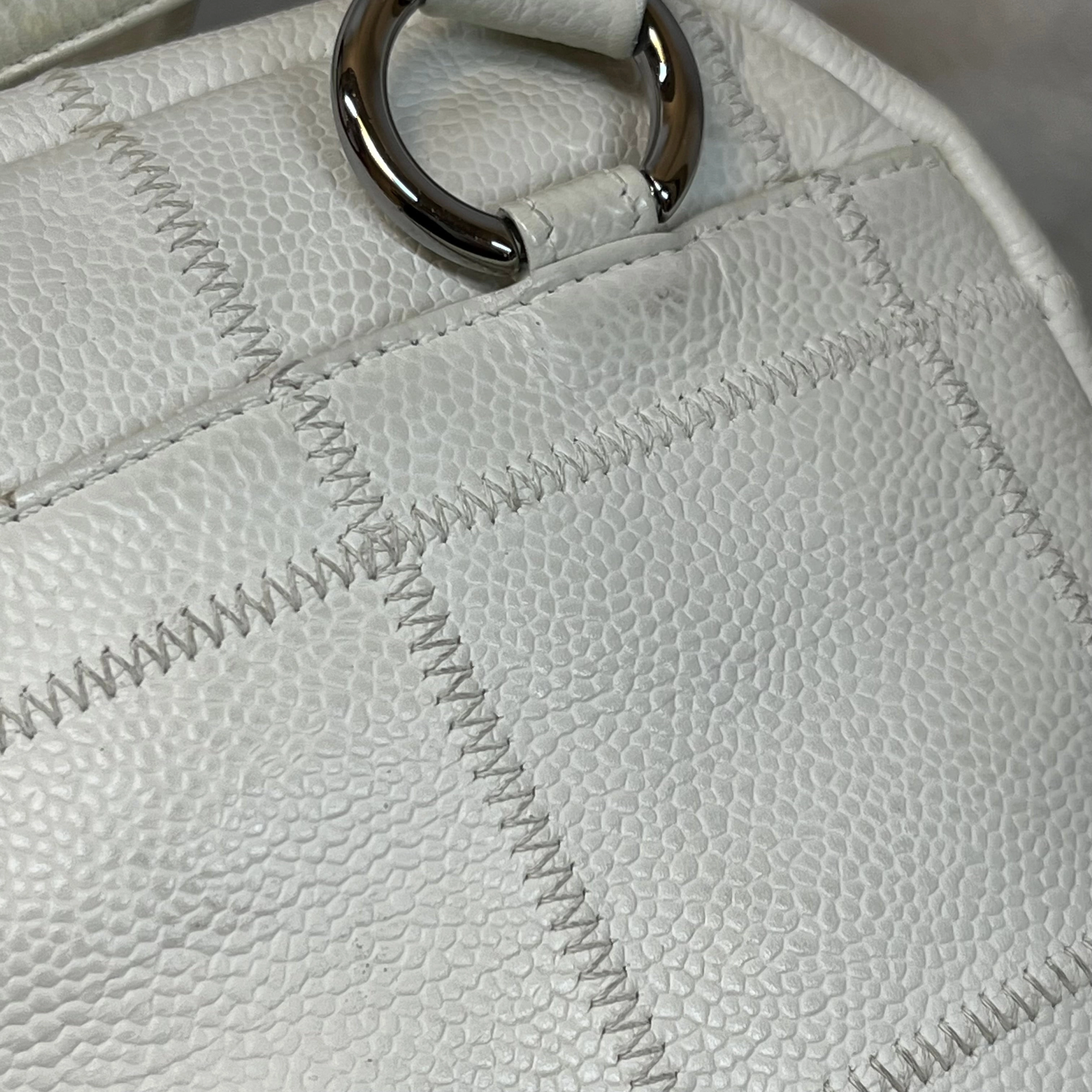 CHANEL LAX Bowler White Caviar Square Stitched Satchel Bag
