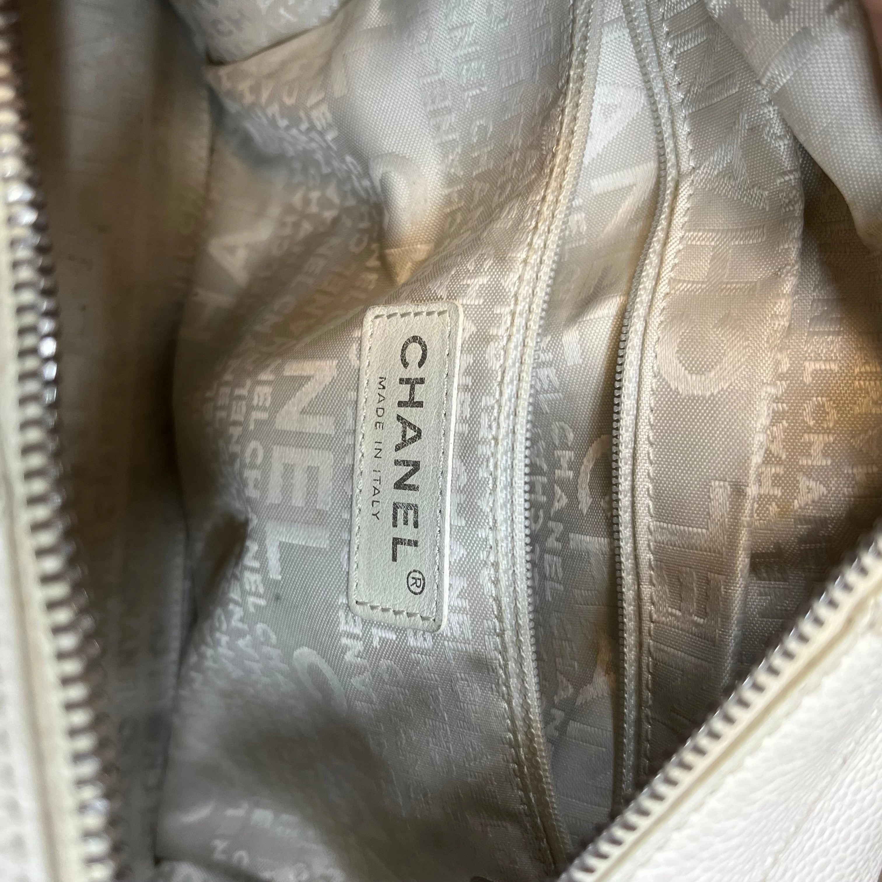 CHANEL LAX Bowler White Caviar Square Stitched Satchel Bag