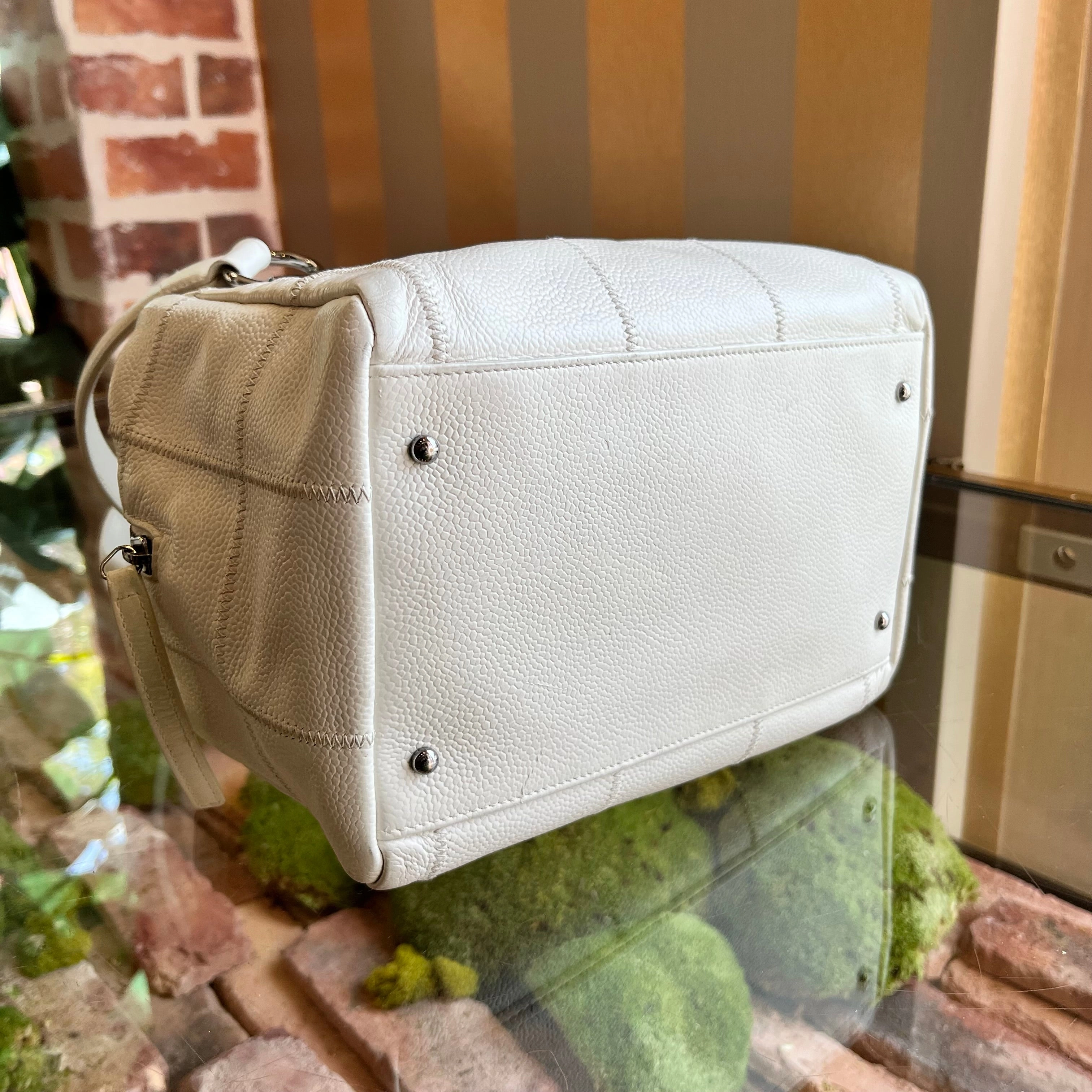 CHANEL LAX Bowler White Caviar Square Stitched Satchel Bag
