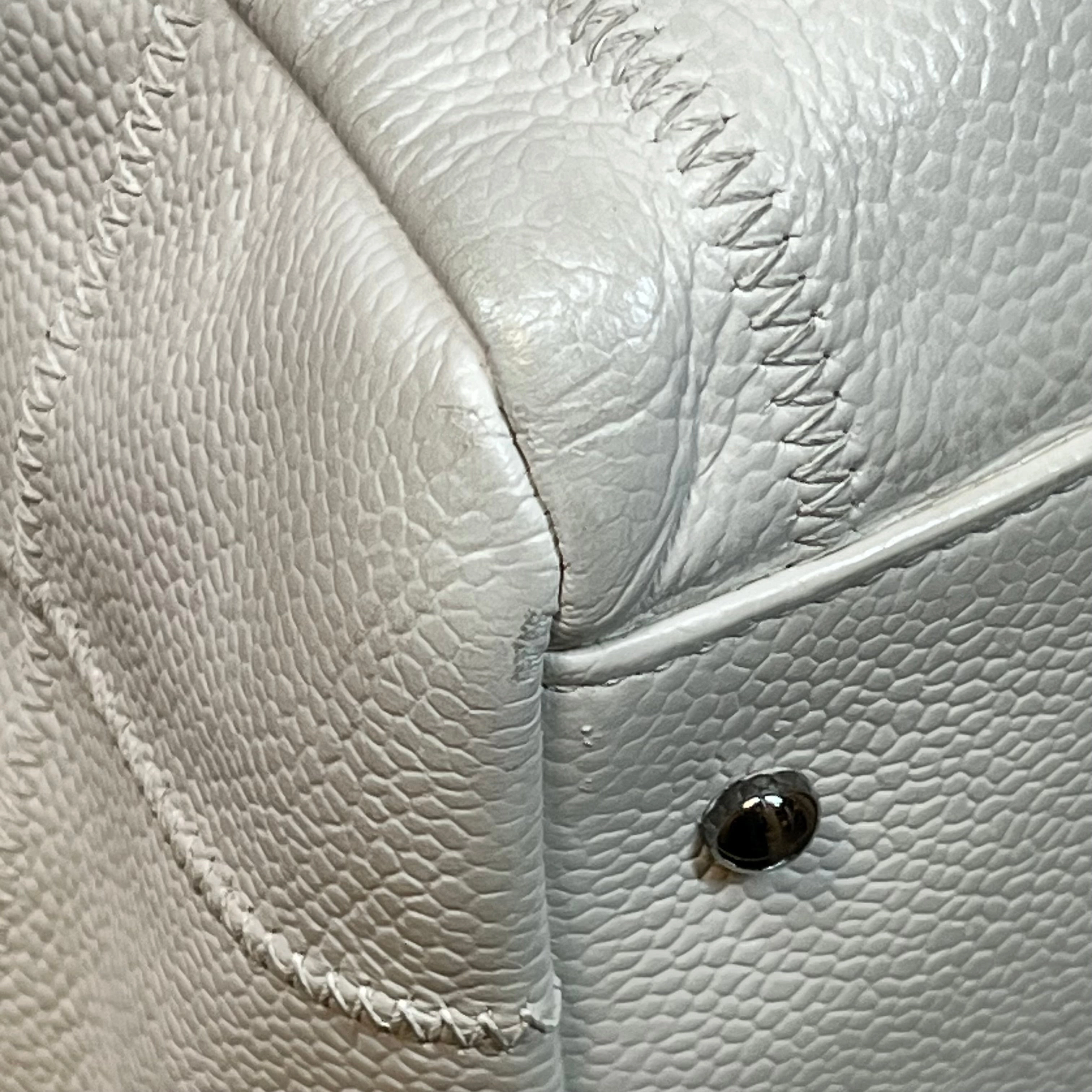 CHANEL LAX Bowler White Caviar Square Stitched Satchel Bag