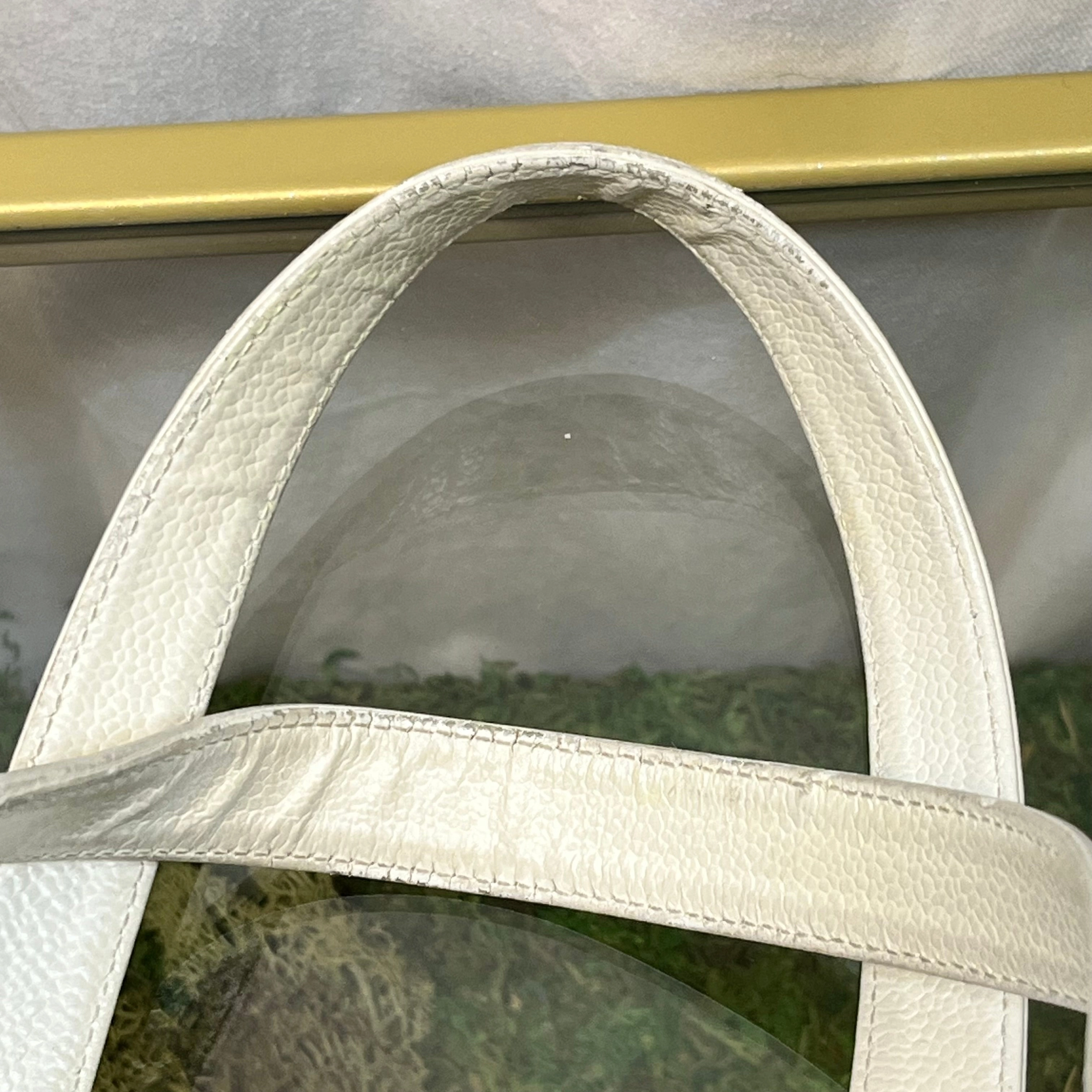 CHANEL LAX Bowler White Caviar Square Stitched Satchel Bag