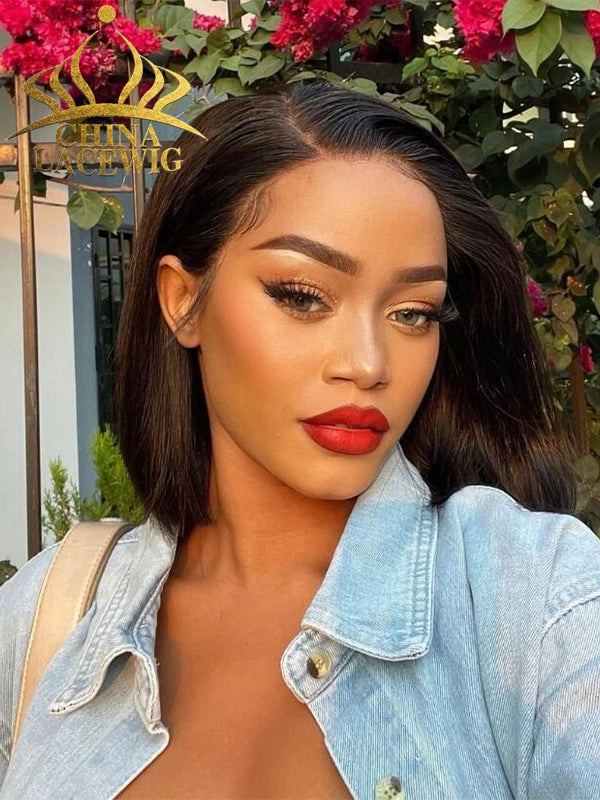Chinalacewig Black Friday Human Virgin Hair Short Bob Style C-part Lace Front Wigs CF552