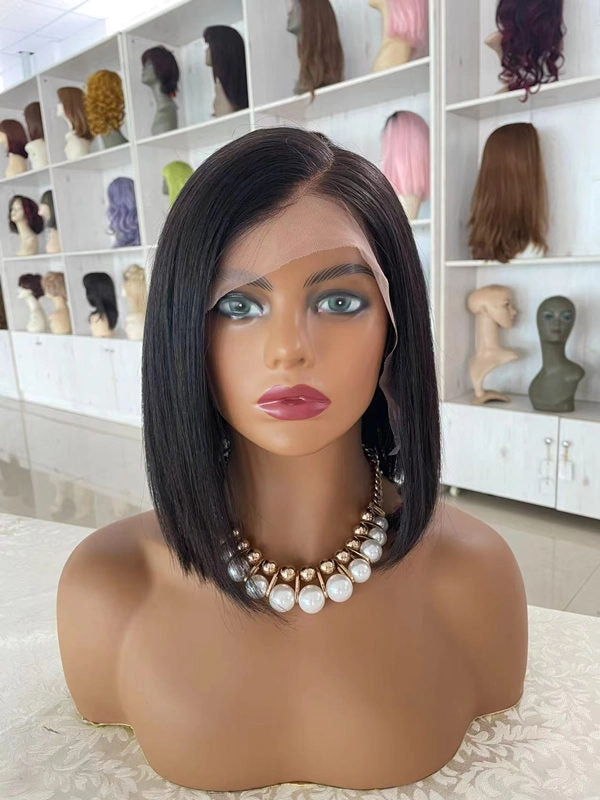 Chinalacewig Black Friday Human Virgin Hair Short Bob Style C-part Lace Front Wigs CF552