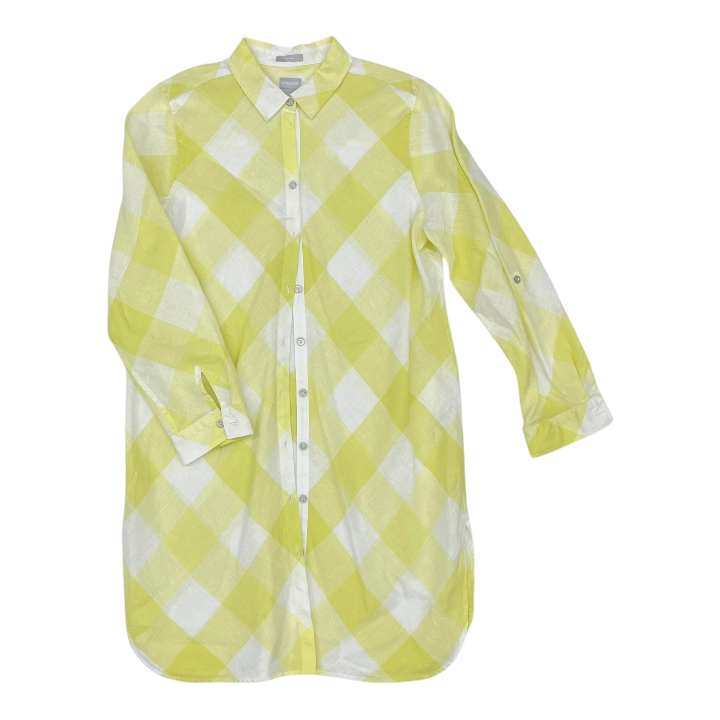 Dress Casual Midi By Chicos In White & Yellow, Size:12