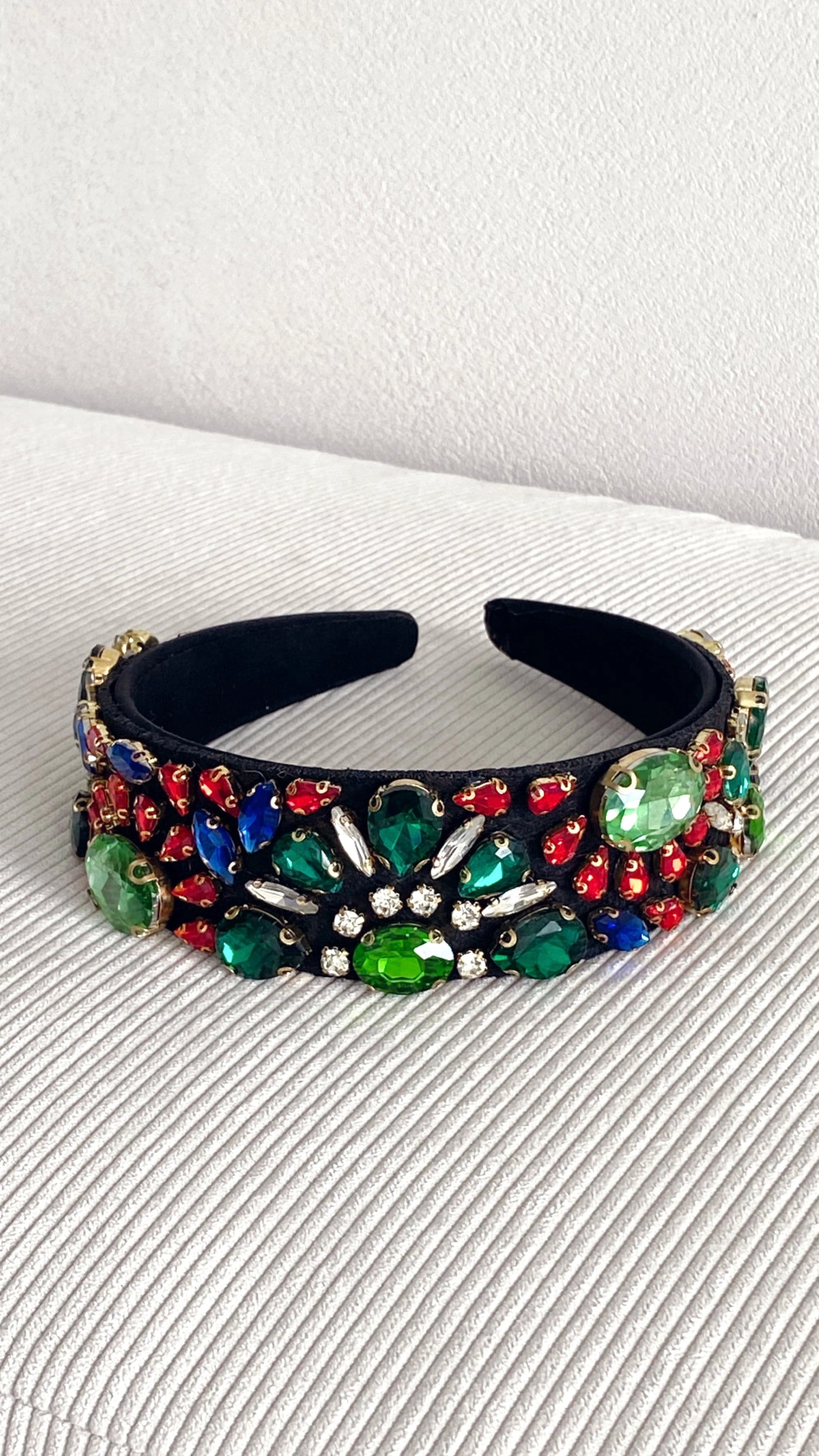 Flower Garden Jewelled Headband - Green/Multi