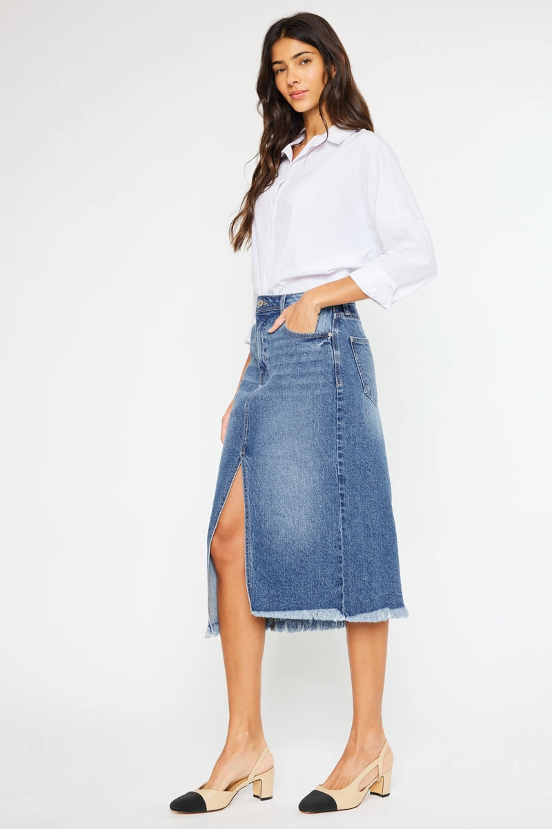 Indigo High Rise Midi Skirt