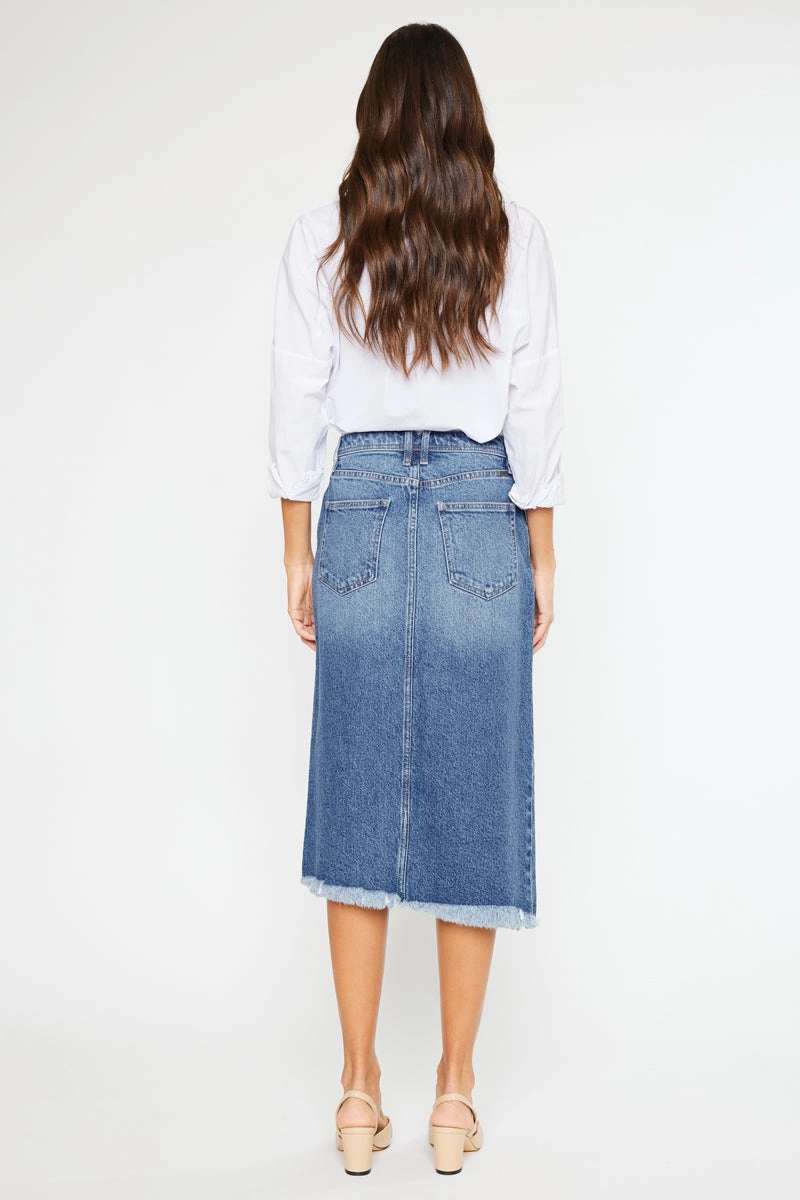 Indigo High Rise Midi Skirt