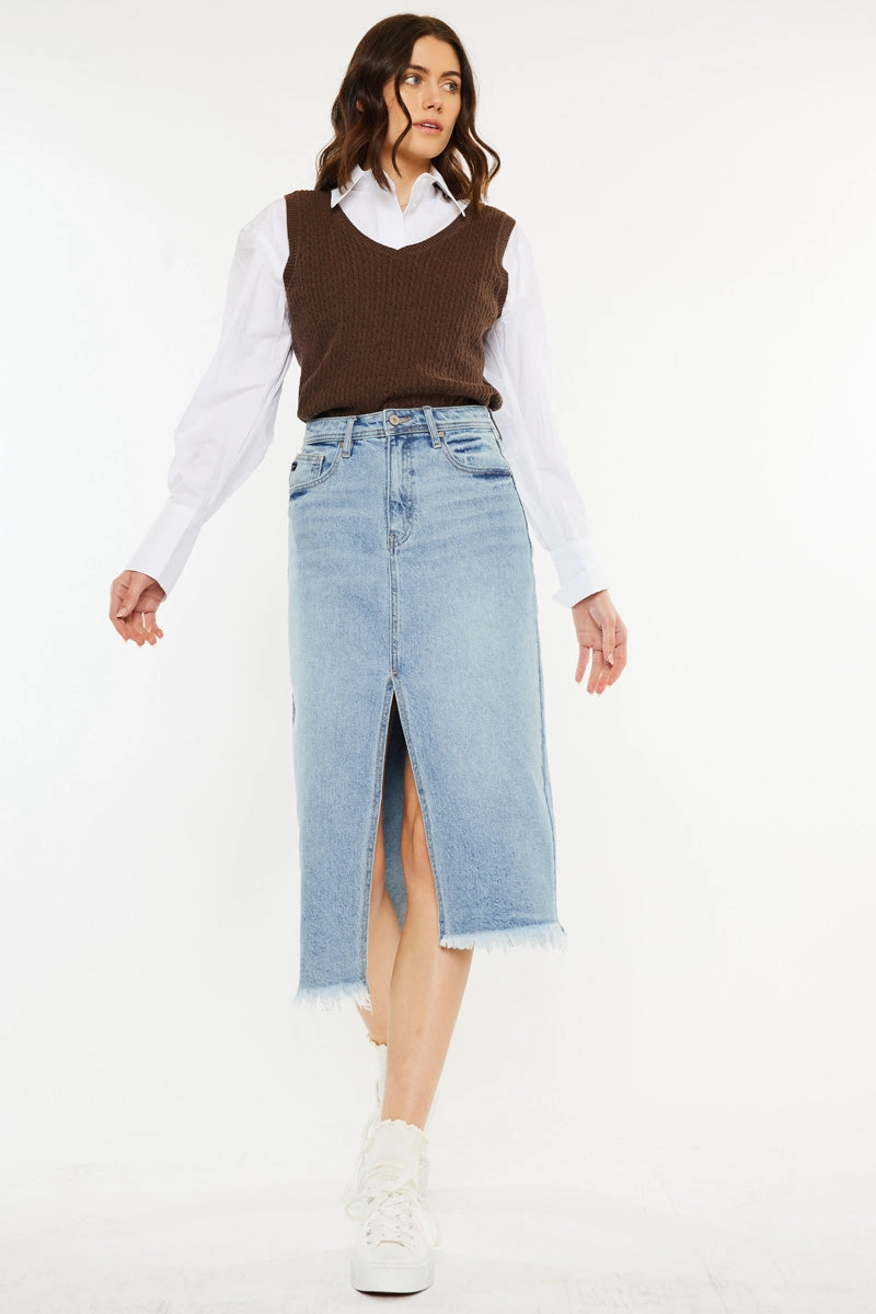 Indigo High Rise Midi Skirt