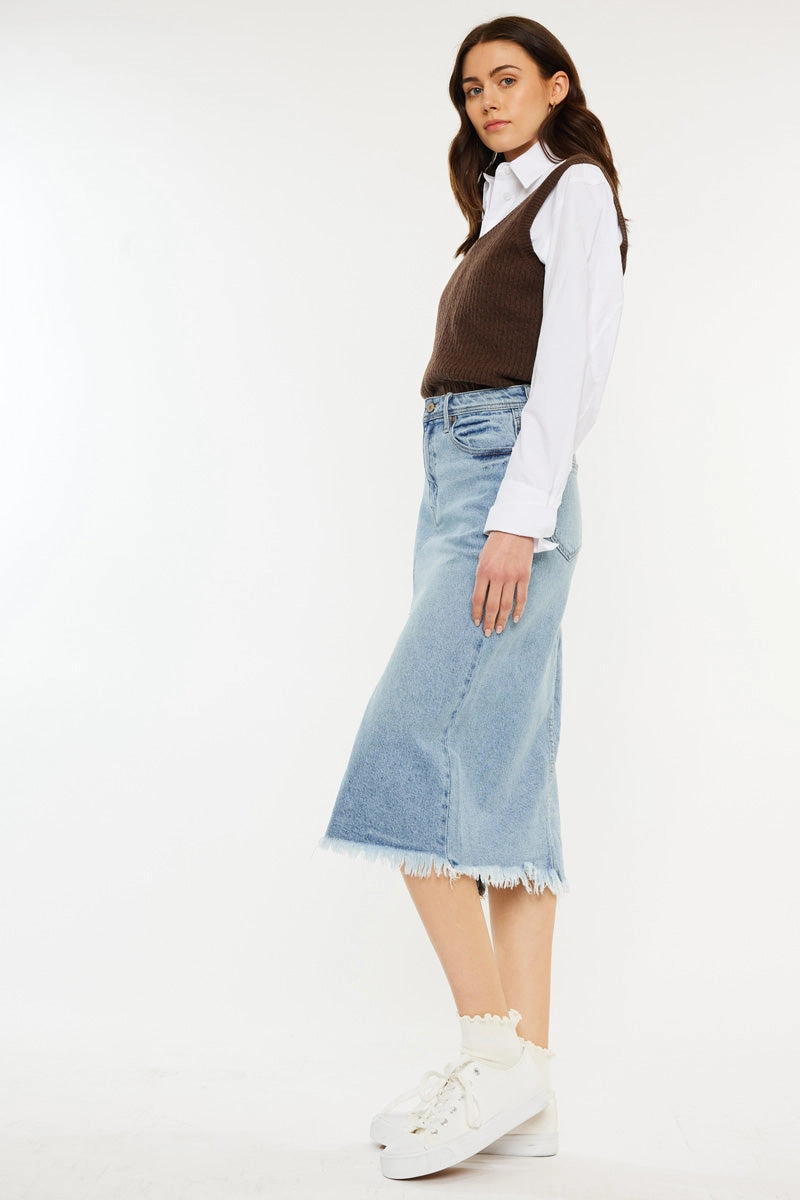 Indigo High Rise Midi Skirt