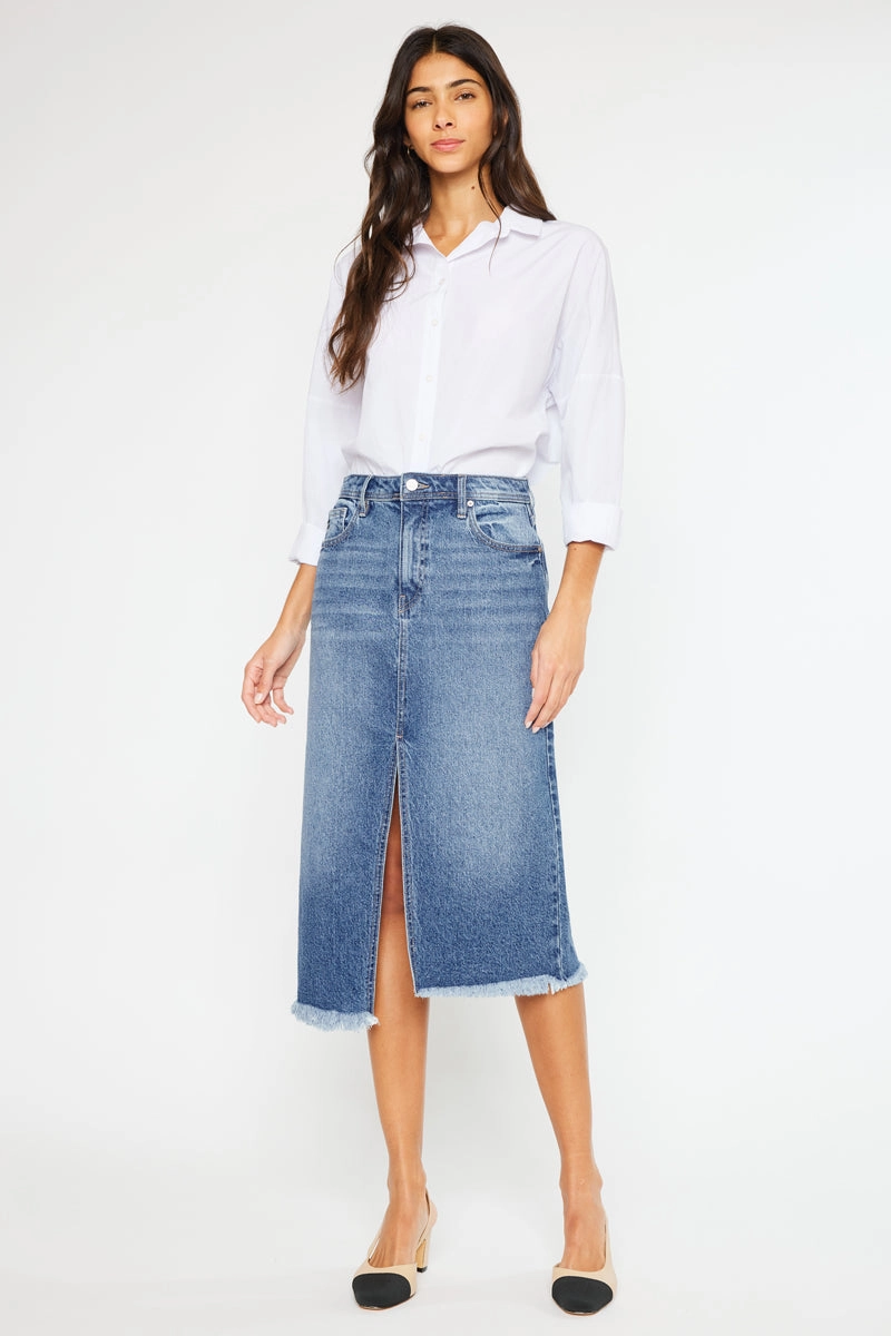 Indigo High Rise Midi Skirt
