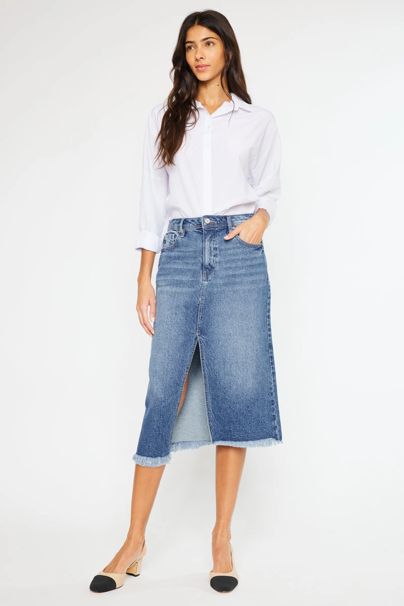 Indigo High Rise Midi Skirt