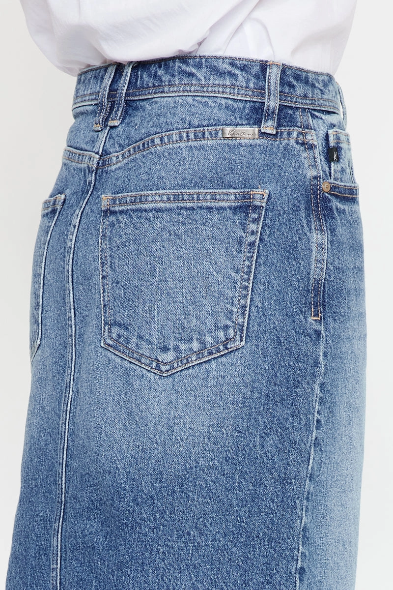 Indigo High Rise Midi Skirt
