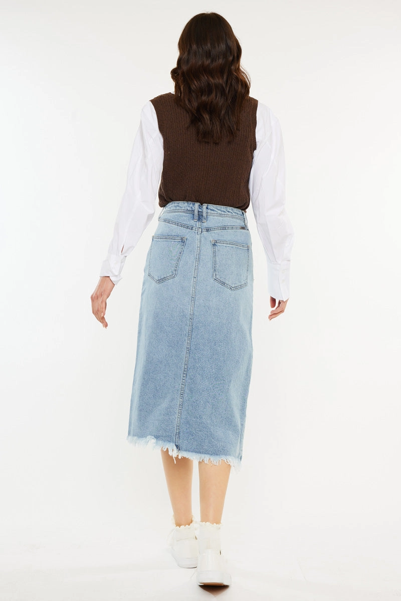 Indigo High Rise Midi Skirt