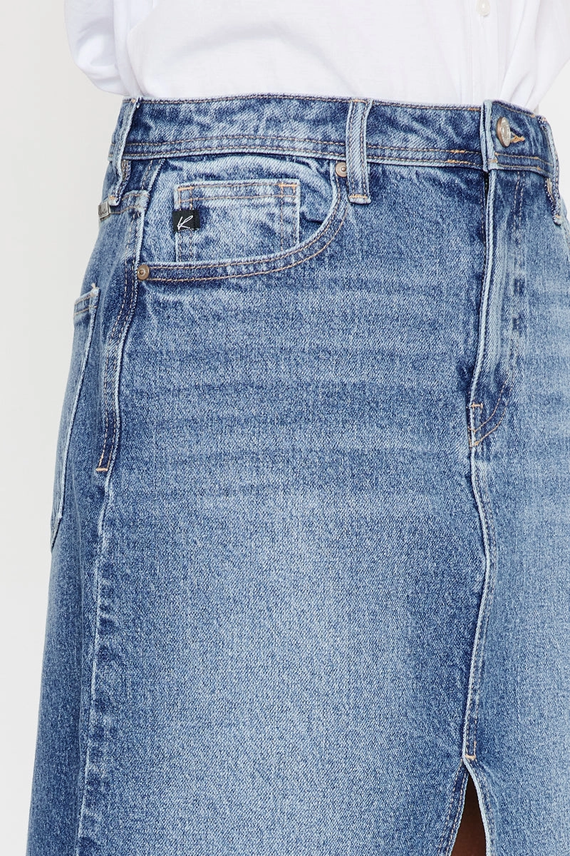 Indigo High Rise Midi Skirt