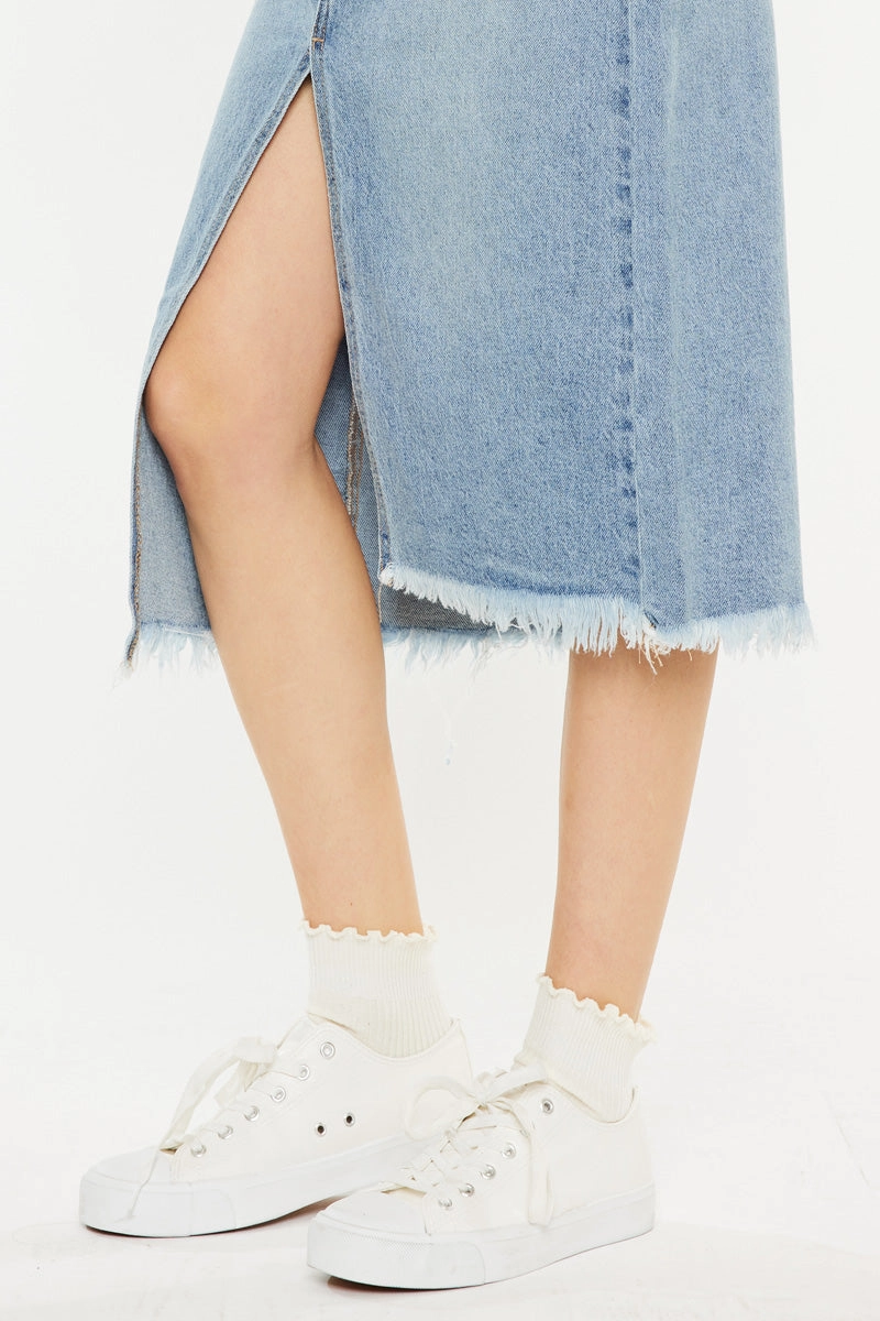 Indigo High Rise Midi Skirt