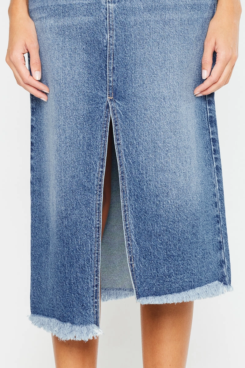 Indigo High Rise Midi Skirt