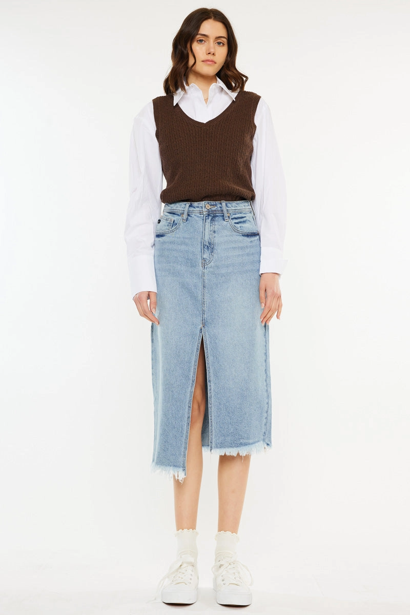 Indigo High Rise Midi Skirt