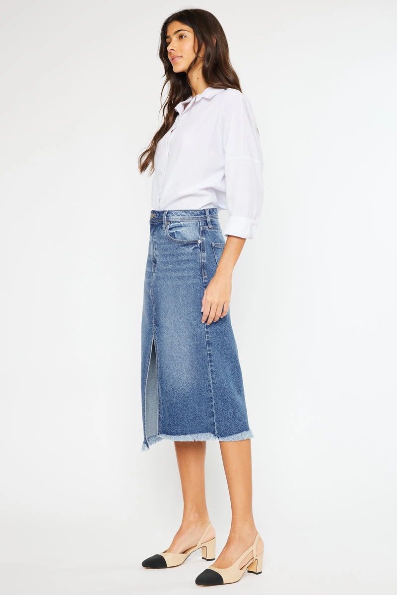 Indigo High Rise Midi Skirt