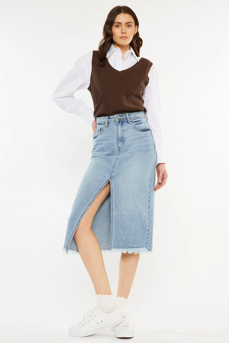 Indigo High Rise Midi Skirt
