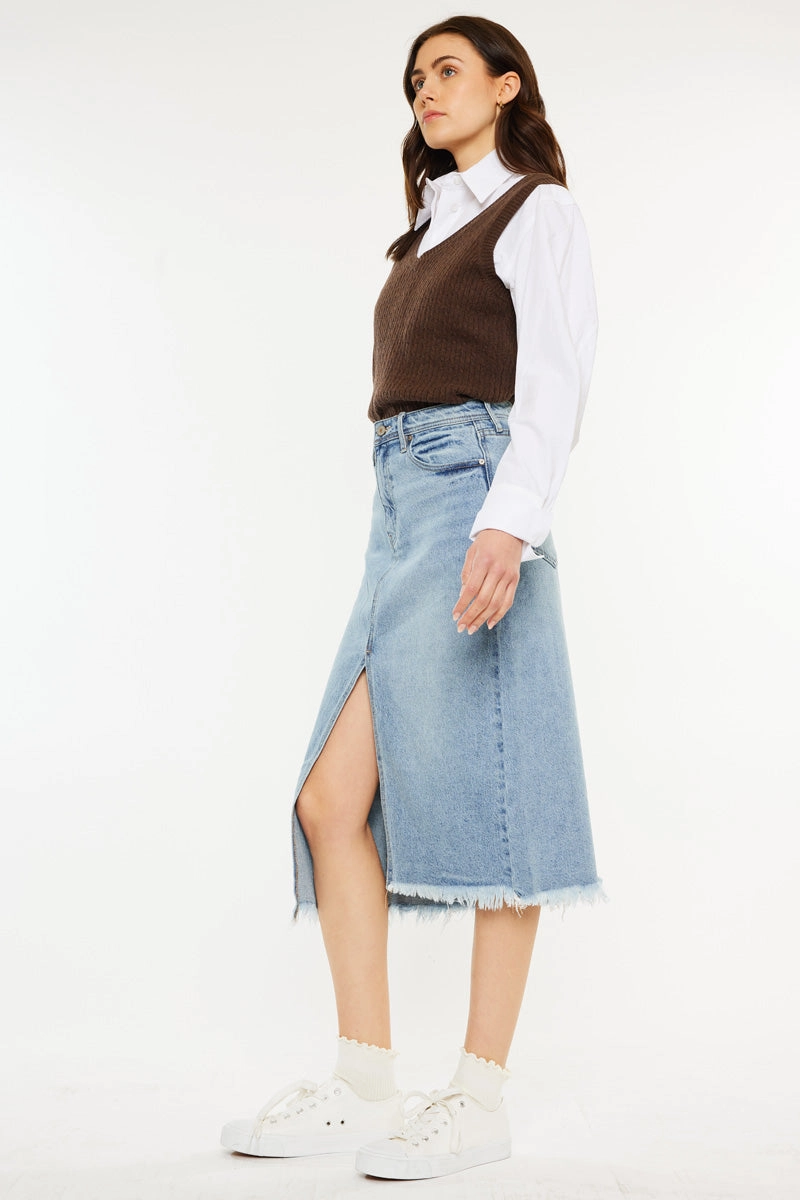 Indigo High Rise Midi Skirt