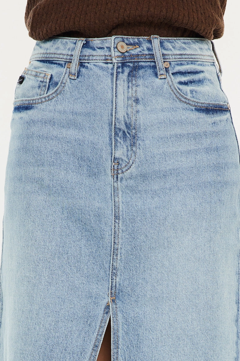 Indigo High Rise Midi Skirt