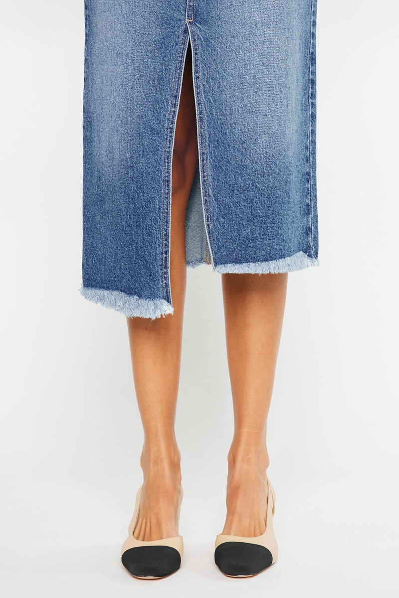 Indigo High Rise Midi Skirt