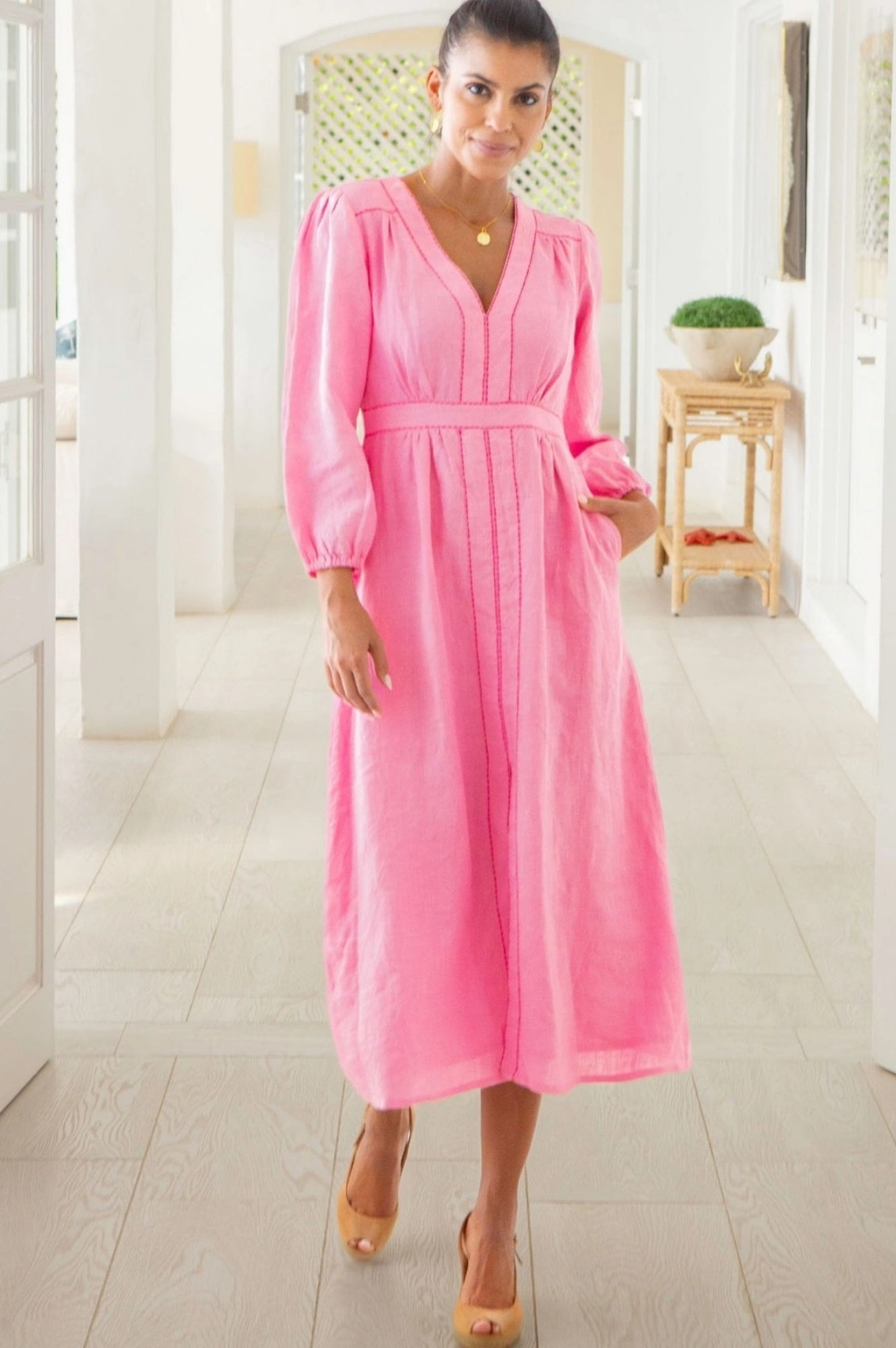 Jamila Linen Dress | Baby Pink