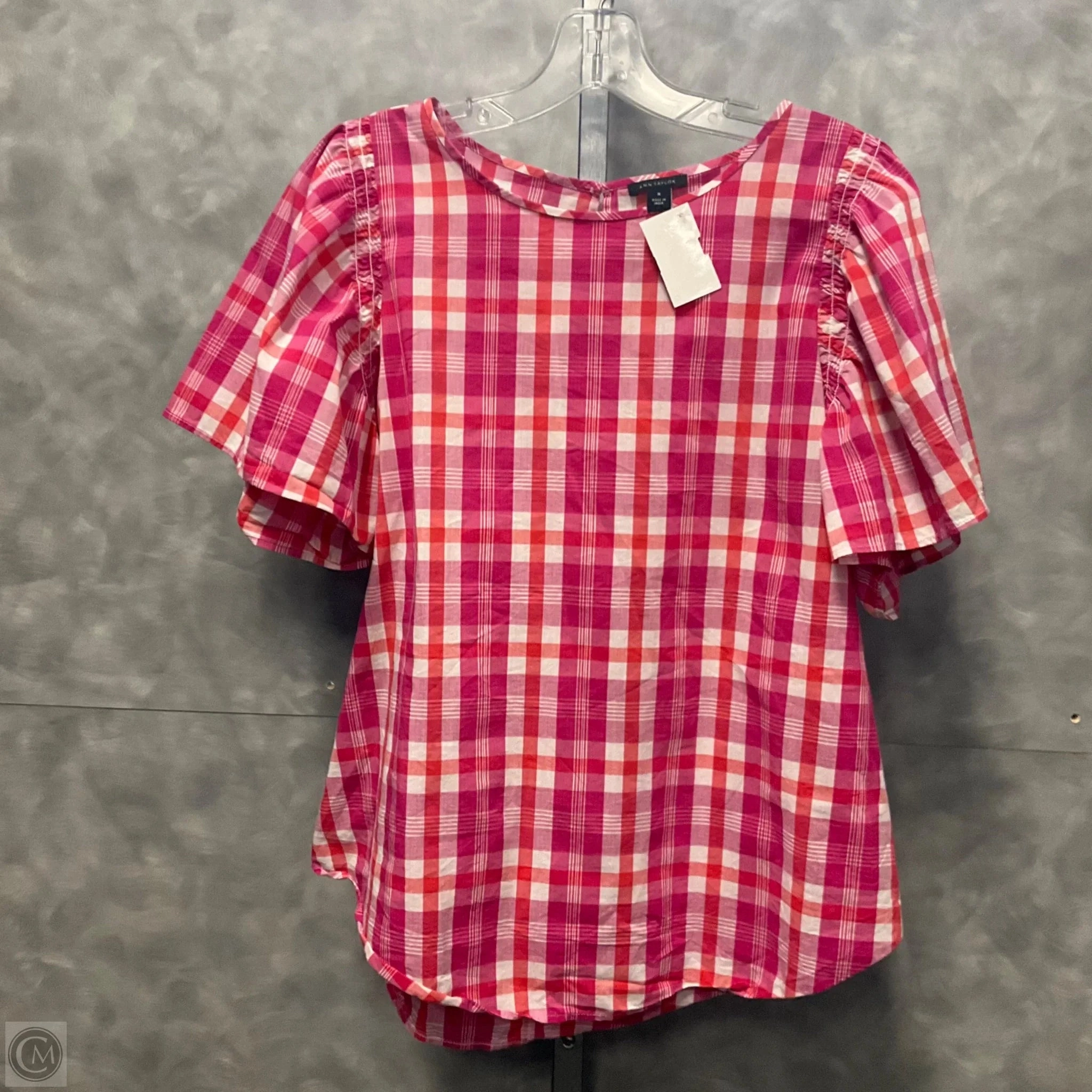 Top 3/4 Sleeve By Ann Taylor In Plaid Pattern, Size: M