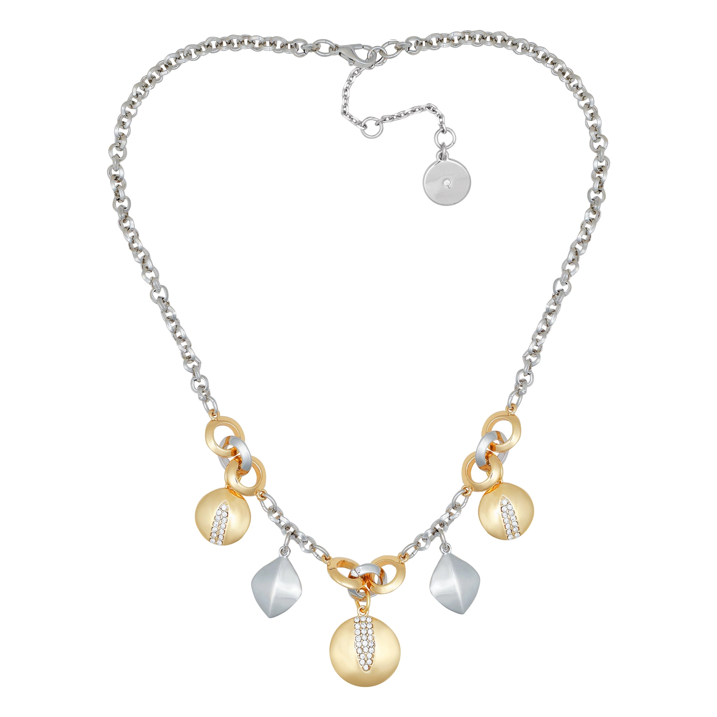 Two Tone Gilded Leaf Charm Short Statement Necklace