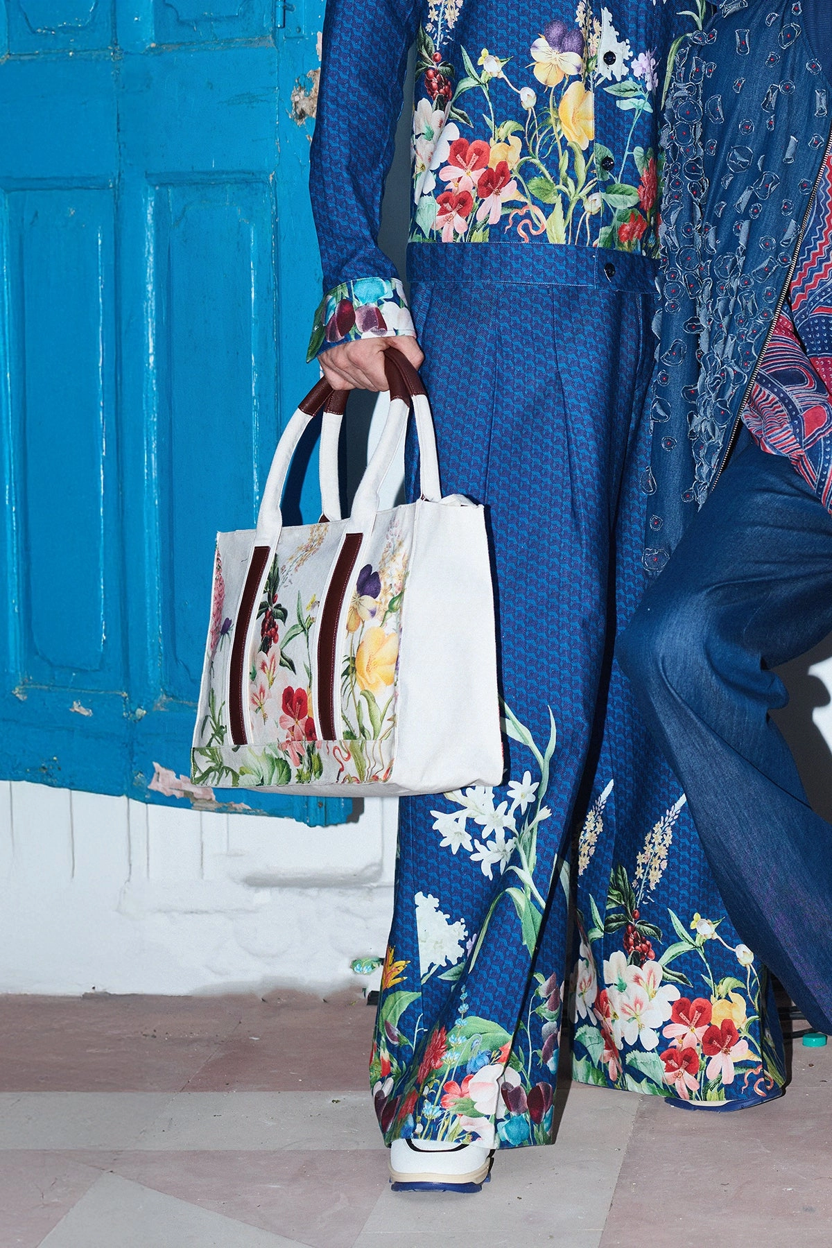 White Floral Denim Bag