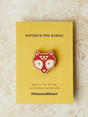 Wooden Pin Badge - Fox