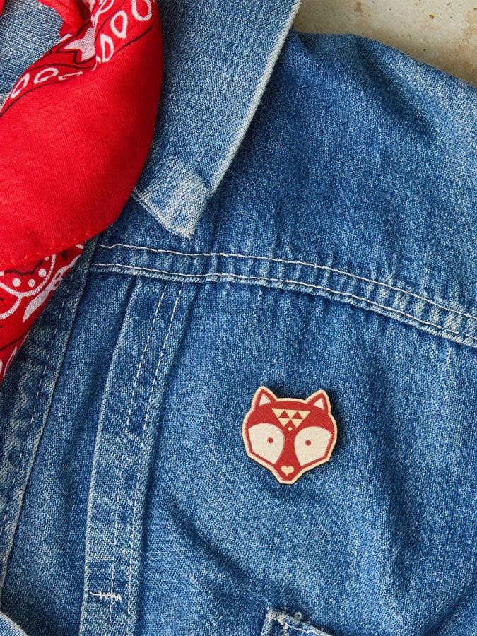 Wooden Pin Badge - Fox