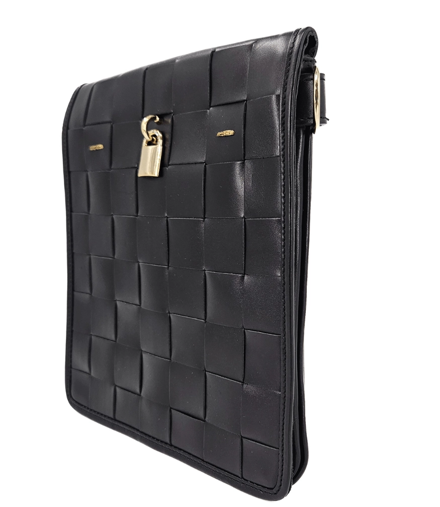 Woven Leather Black Crossbody Bag