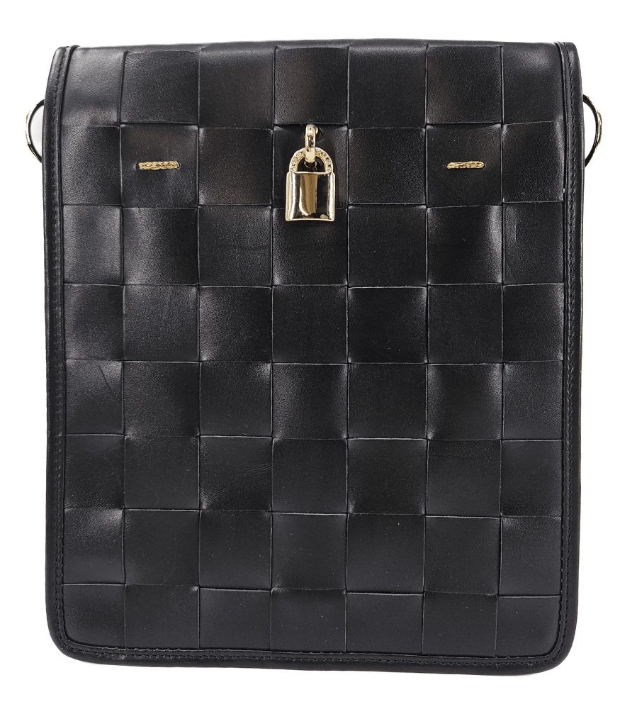 Woven Leather Black Crossbody Bag